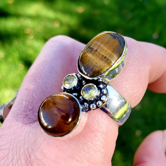 New Tiger Eye and Citrine 925 Silver Statement Ring. - Picture 4 of 16